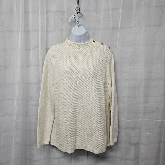 Talbots Cream Waffle Weave Mock Neck Sweater Classic Preppy XL - Picture 1 of 12